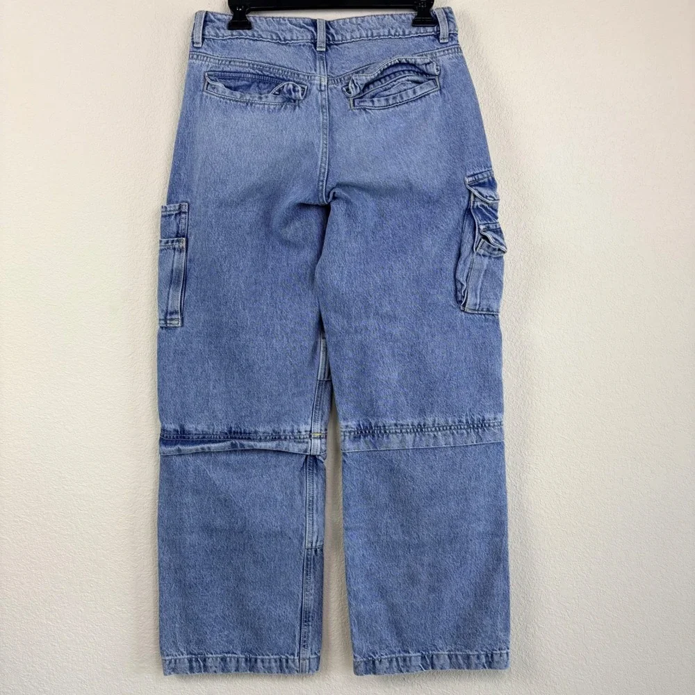 Garage Womens 5 27 Blue Cargo Jeans Wide Leg Multi Pocket Utility‎ Streetwear